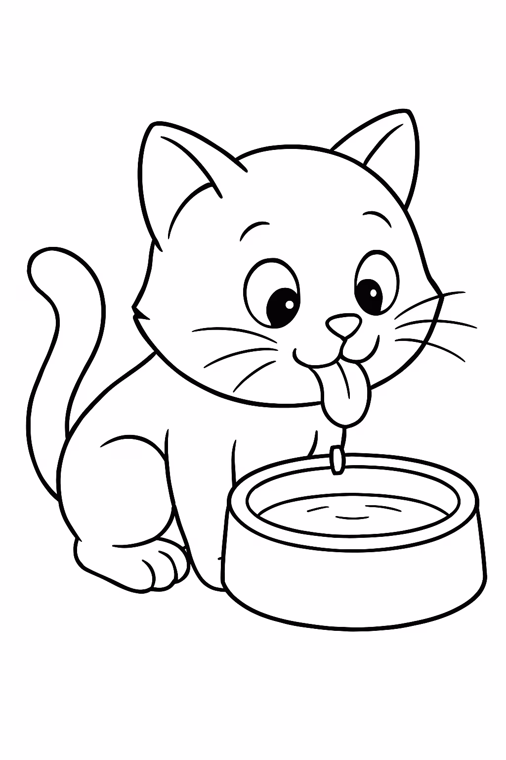 Um gato tomando agua para colorir — desenho para imprimir
