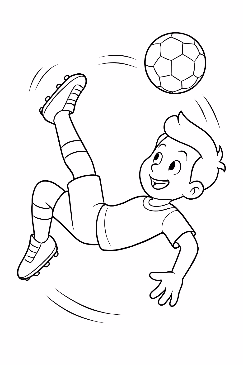 Um homem fazendo um chute bicicleta numa bola de futebol para colorir — desenho para imprimir