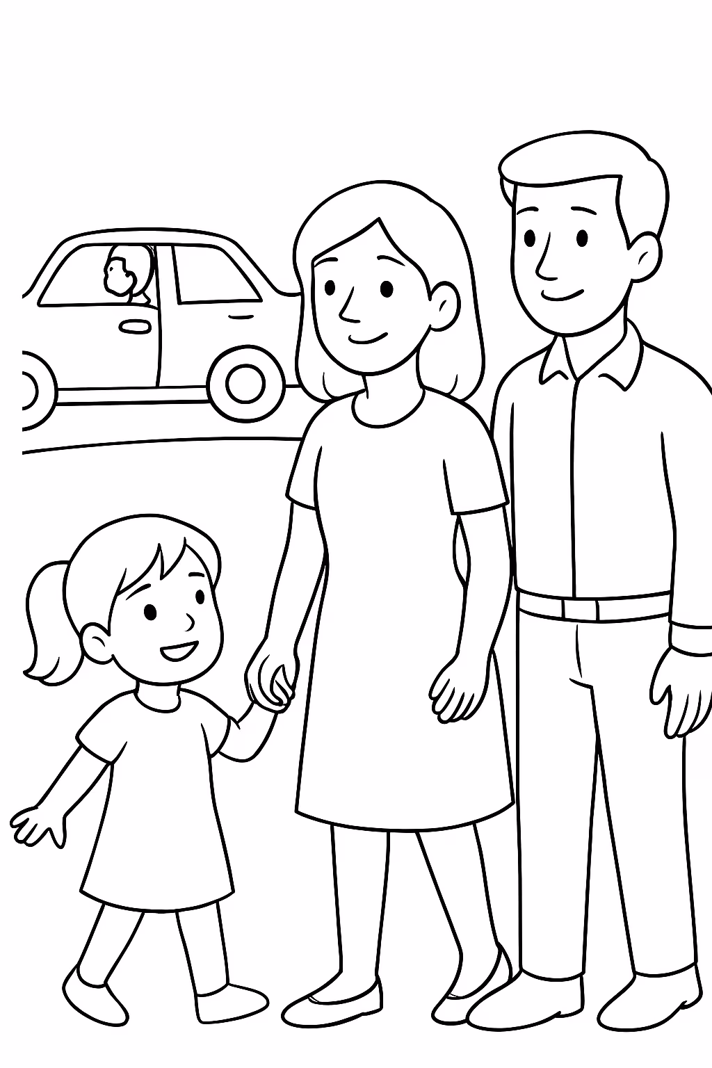 Um homem indo embora de carro a mulher ficando com para colorir — desenho para imprimir