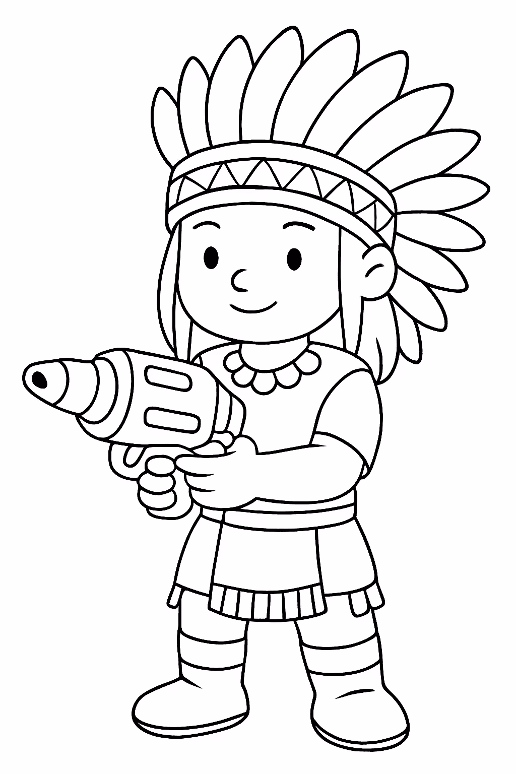 Um indio apache americano com uma arma futurista para colorir — desenho para imprimir