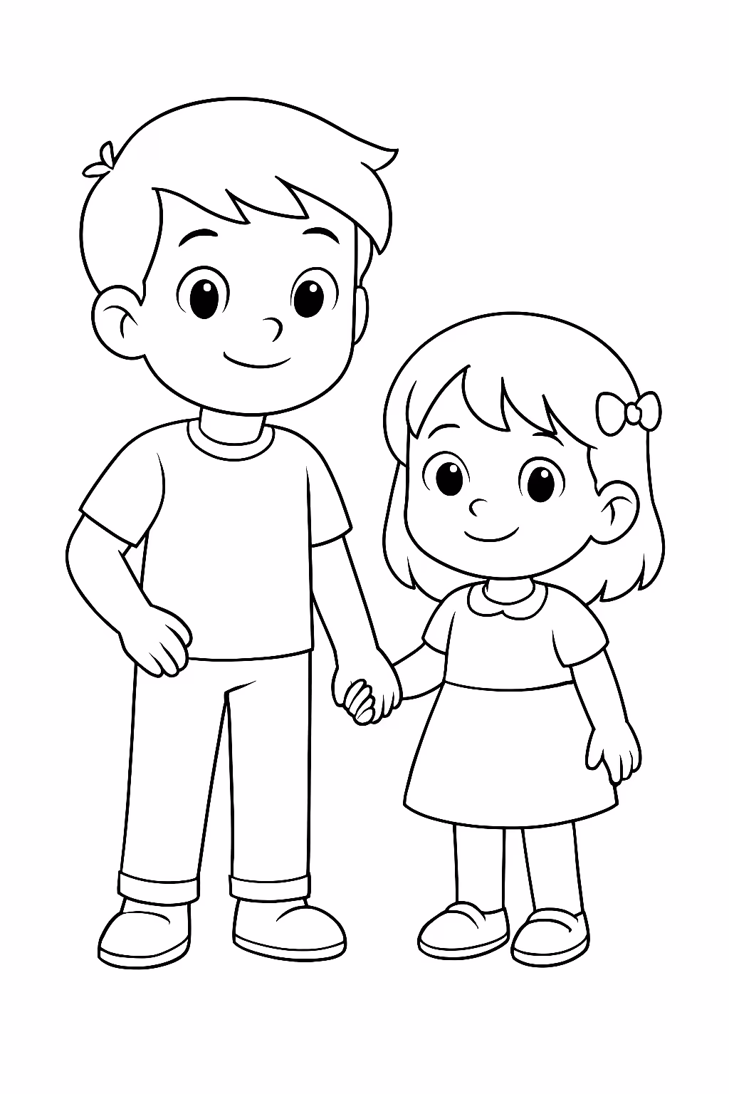 Um irmao grande e uma irma pequena para colorir — desenho para imprimir