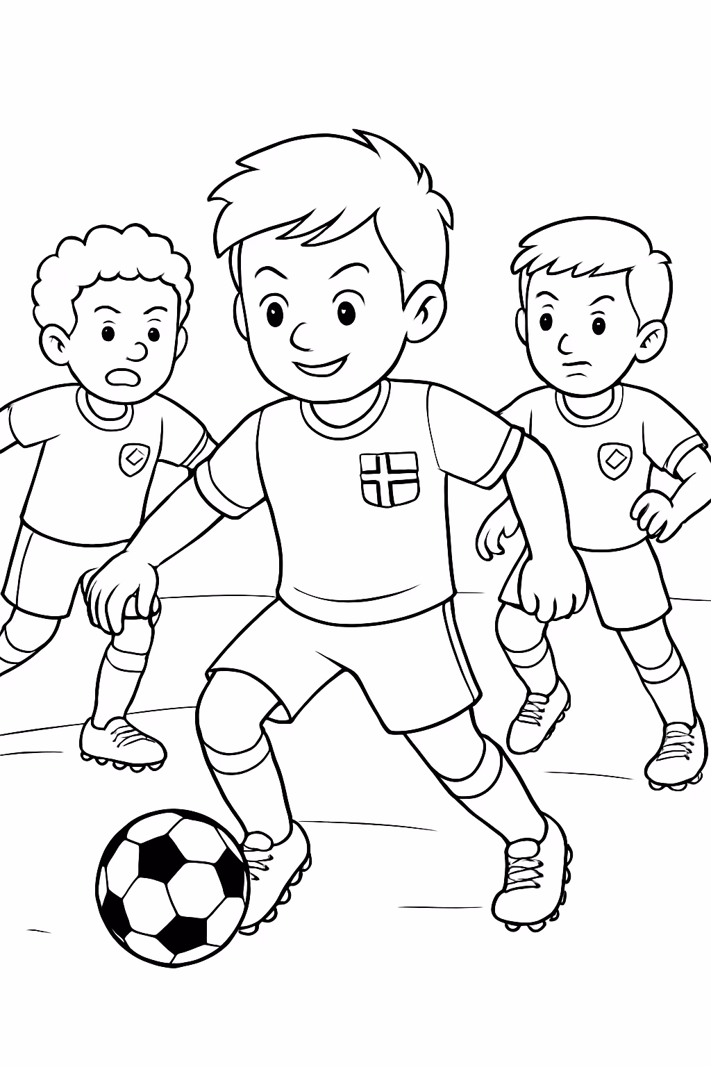 Um jogador de futebol no meio de campo com os para colorir — desenho para imprimir