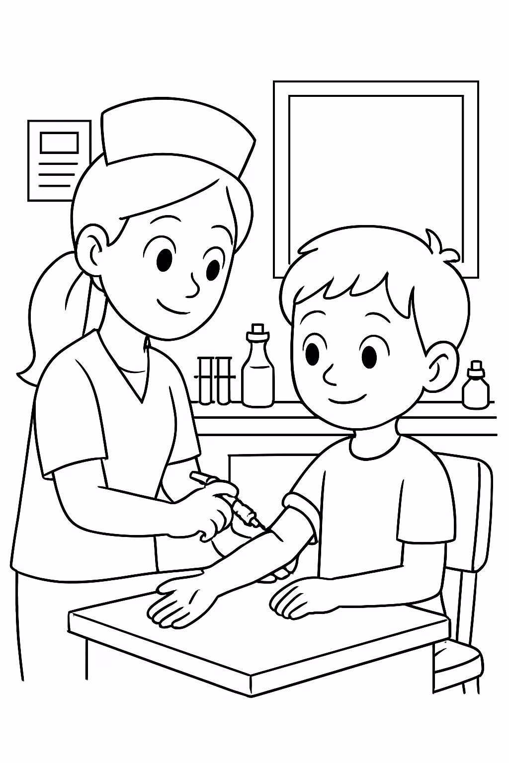 Um laboratorio de coleta de sangue para colorir — desenho para imprimir