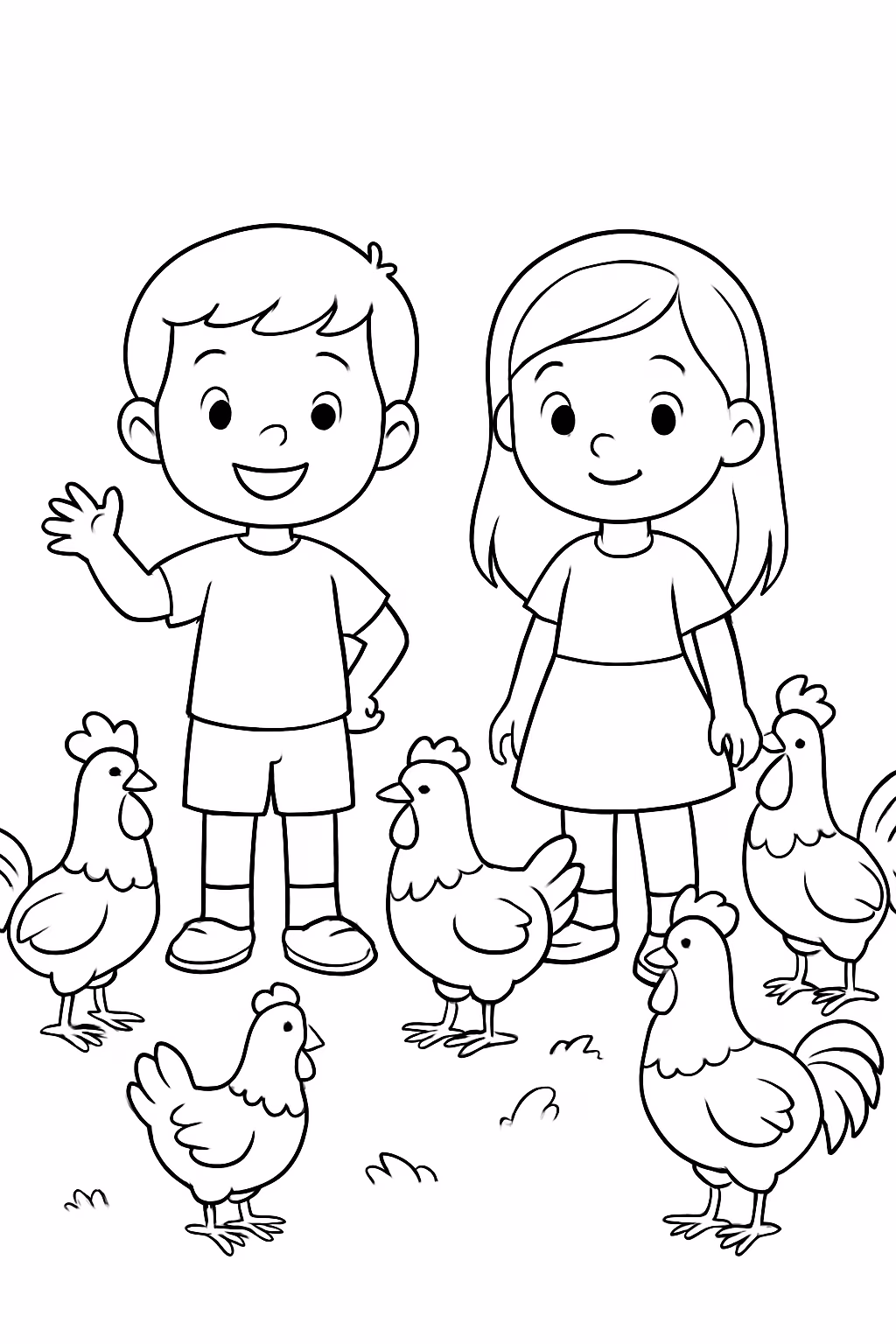 Um menino bento de anos e uma menina luiza de para colorir — desenho para imprimir