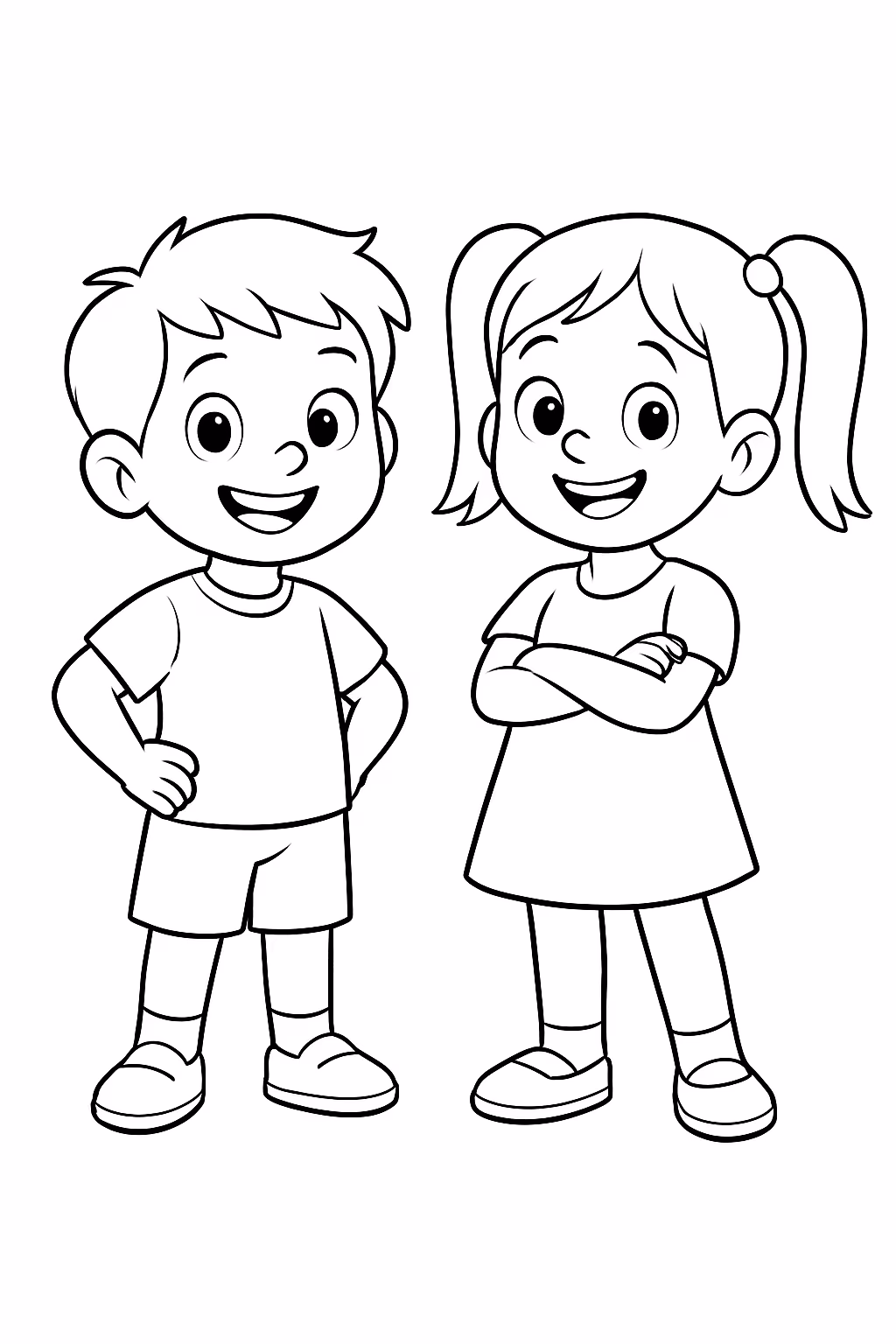 Um menino bento de anos e uma menina luiza de para colorir — desenho para imprimir