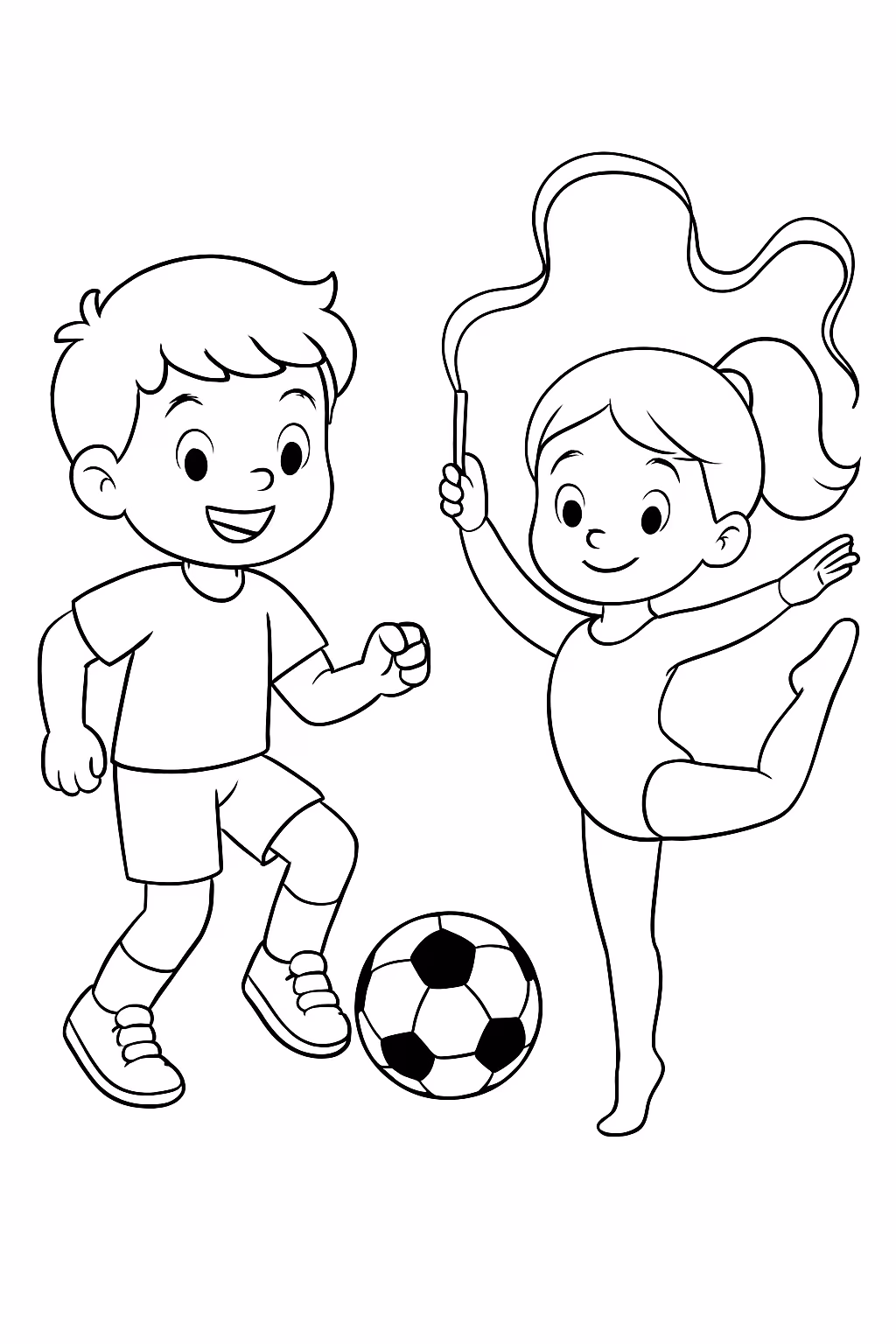 Um menino chamado guga jogador de futebol e uma menina para colorir — desenho para imprimir