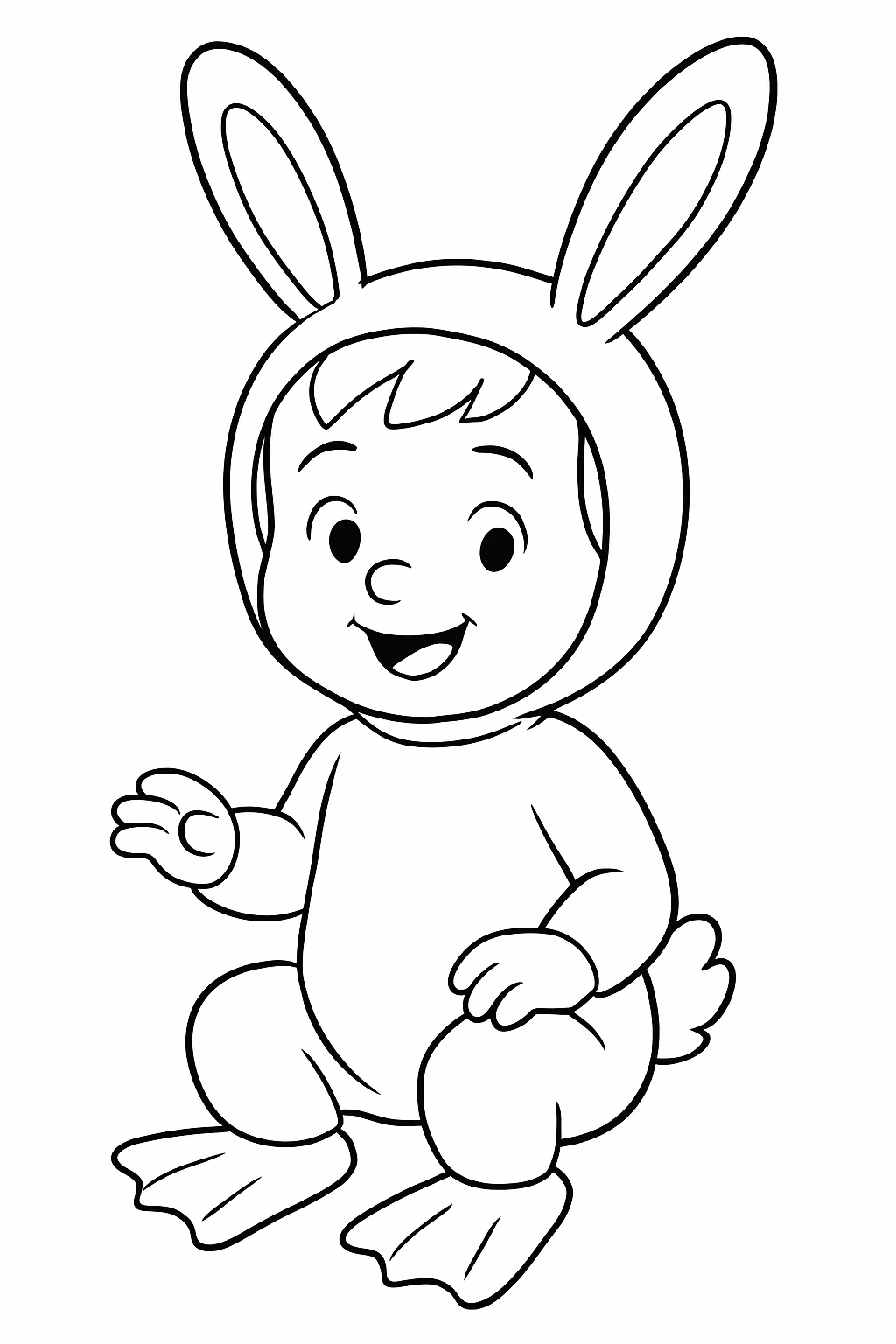 Um menino com cara de coelho e pe de pato para colorir — desenho para imprimir