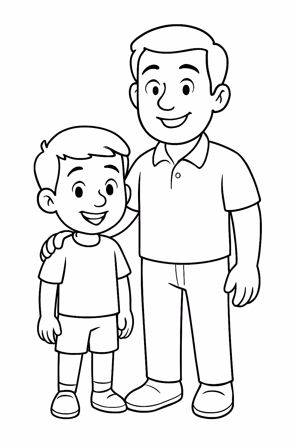 Um menino com homem para colorir — desenho para imprimir