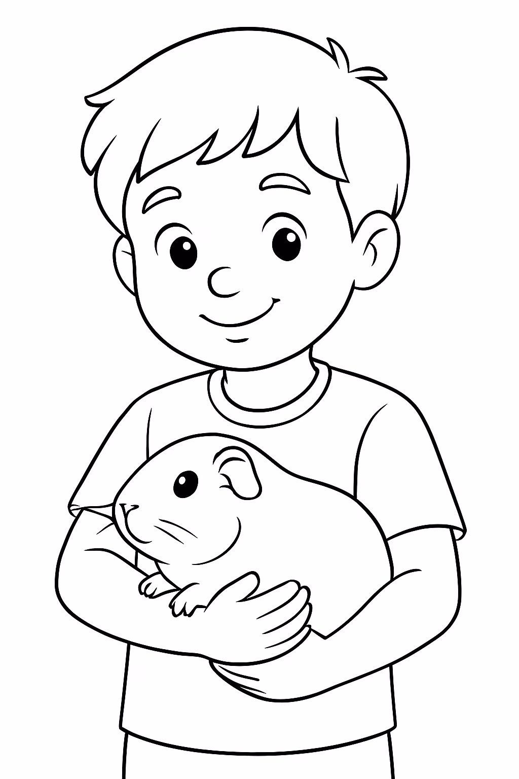 Um menino com um mine porquinho da india para colorir — desenho para imprimir