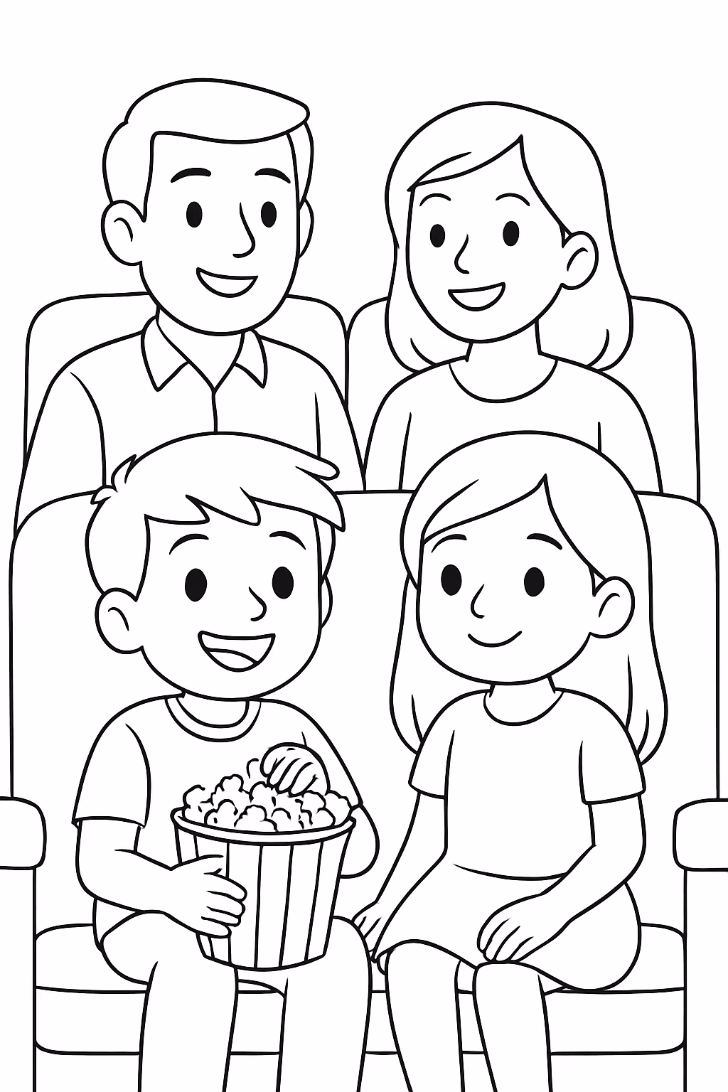 Um menino comendo pipoca no cinema com a amiguinha sarah para colorir — desenho para imprimir