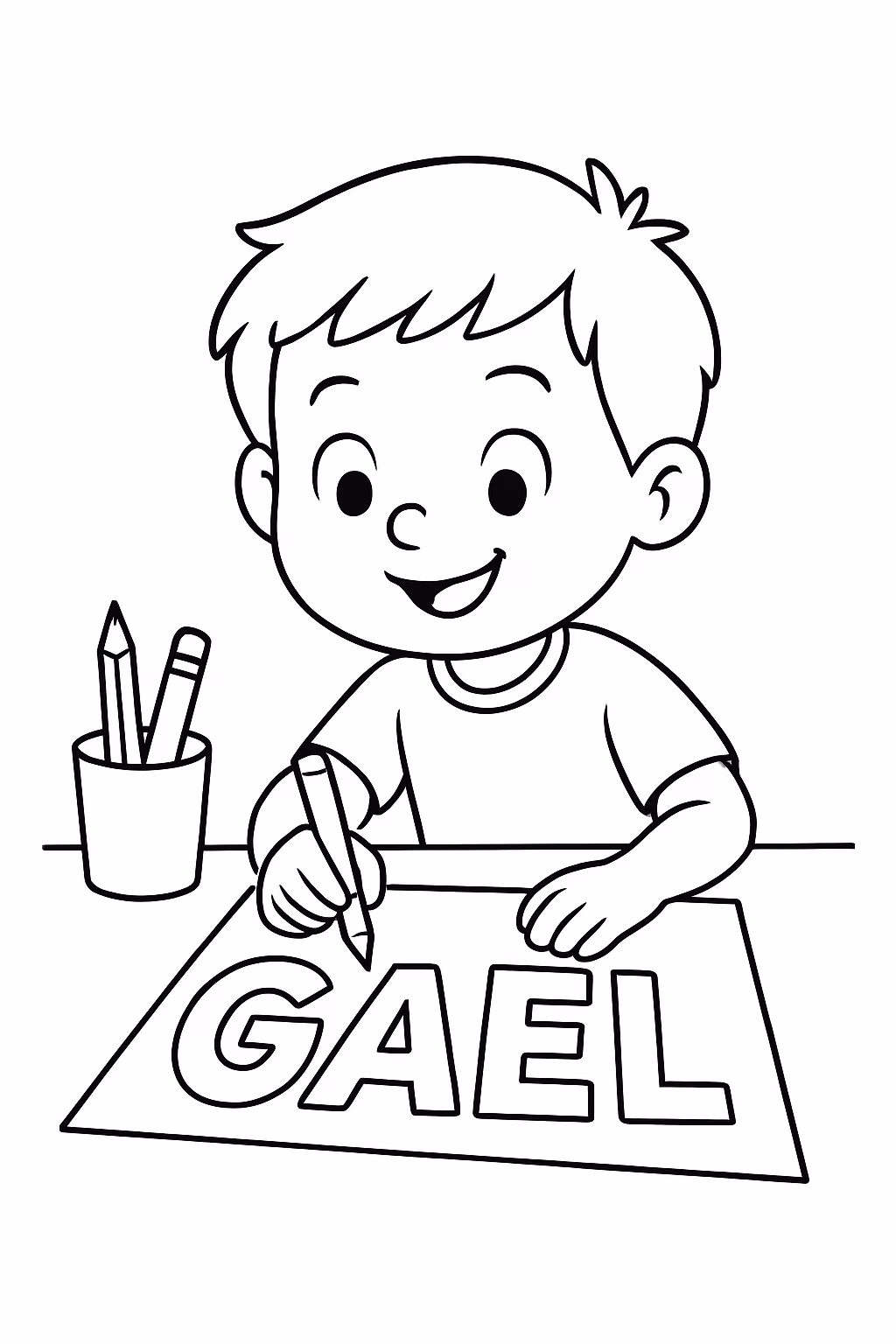 Um menino desenhando seu nome gael para colorir — desenho para imprimir