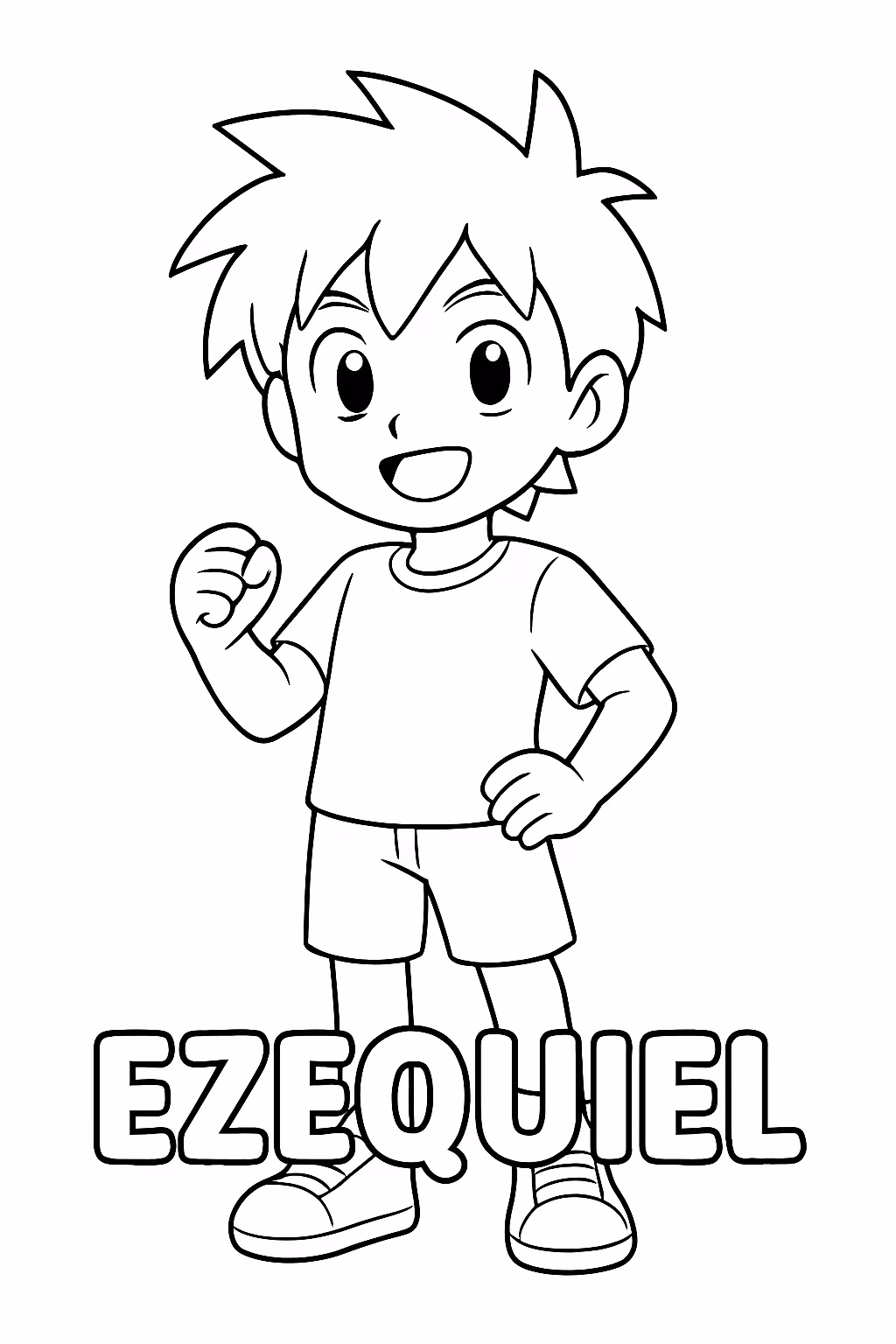 Um menino em anime com o nome em cima ou para colorir — desenho para imprimir