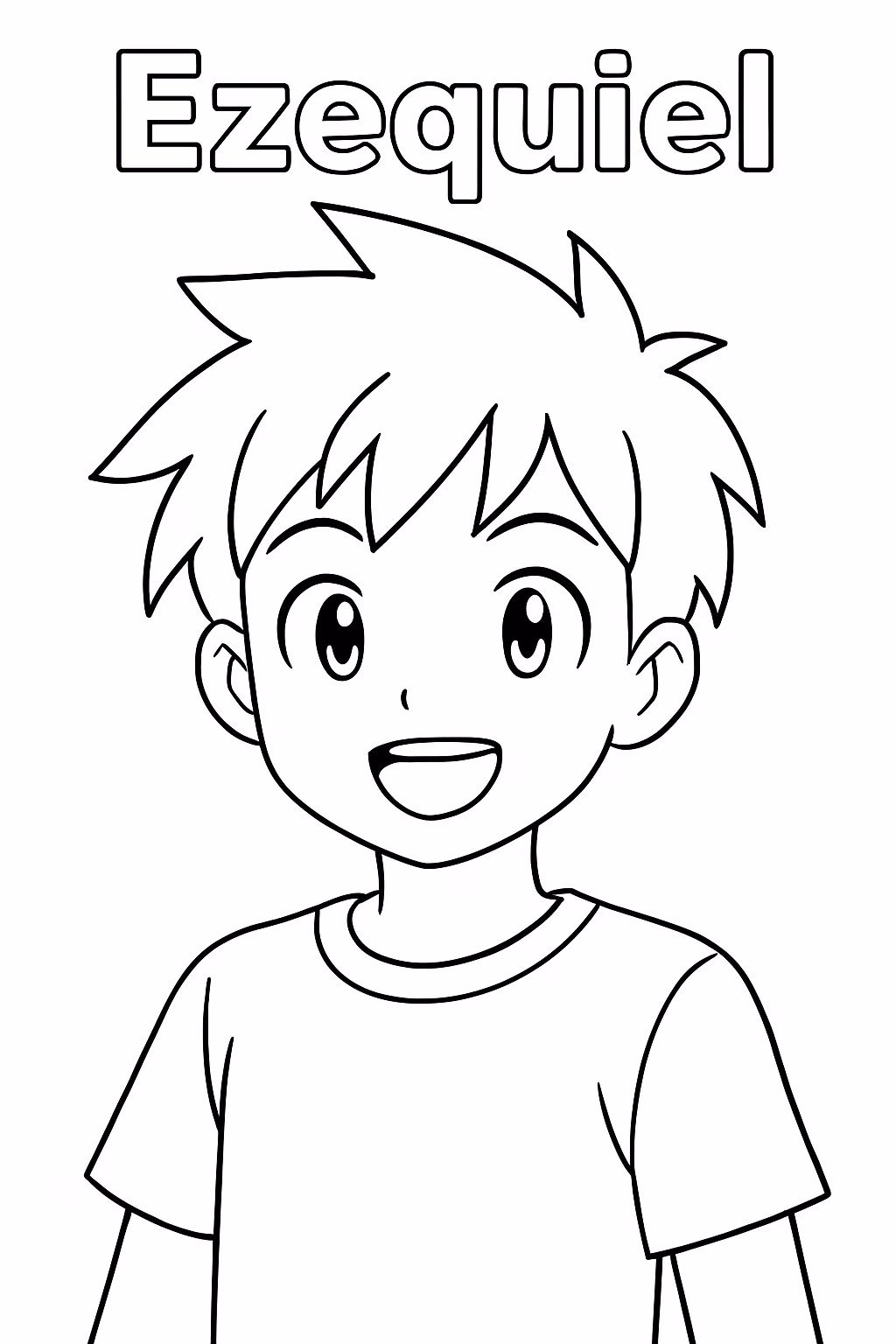 Um menino em anime so com a parte de cima para colorir — desenho para imprimir