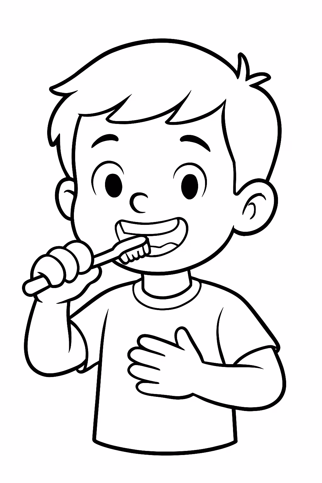 Um menino escovando dentes para colorir — desenho para imprimir