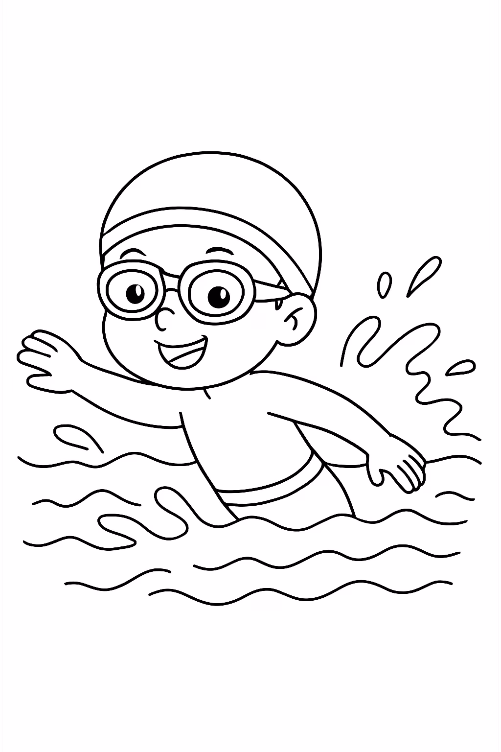 Um menino na natacao para colorir — desenho para imprimir