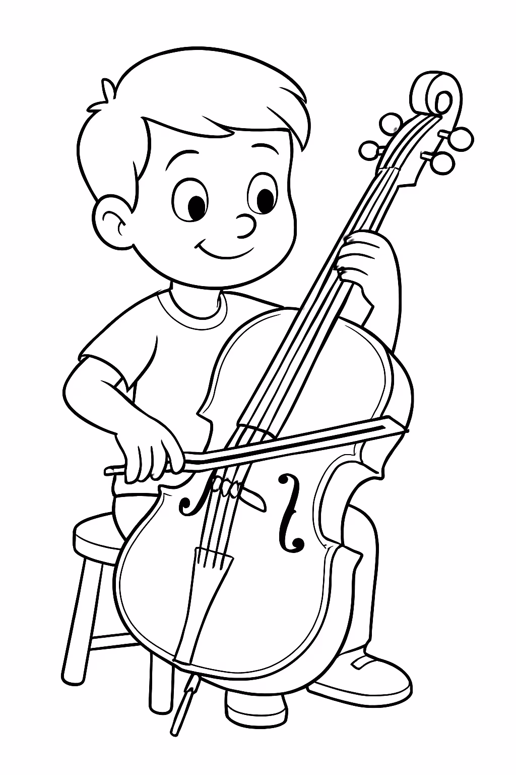 Um menino tocando violoncelo para colorir — desenho para imprimir