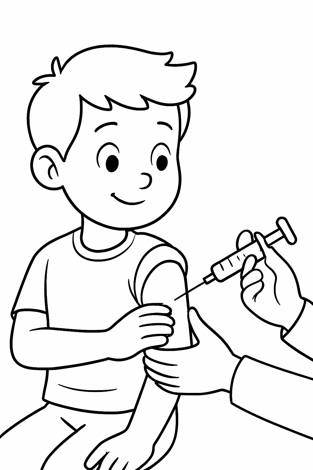 Um menino tomando injecao para colorir — desenho para imprimir