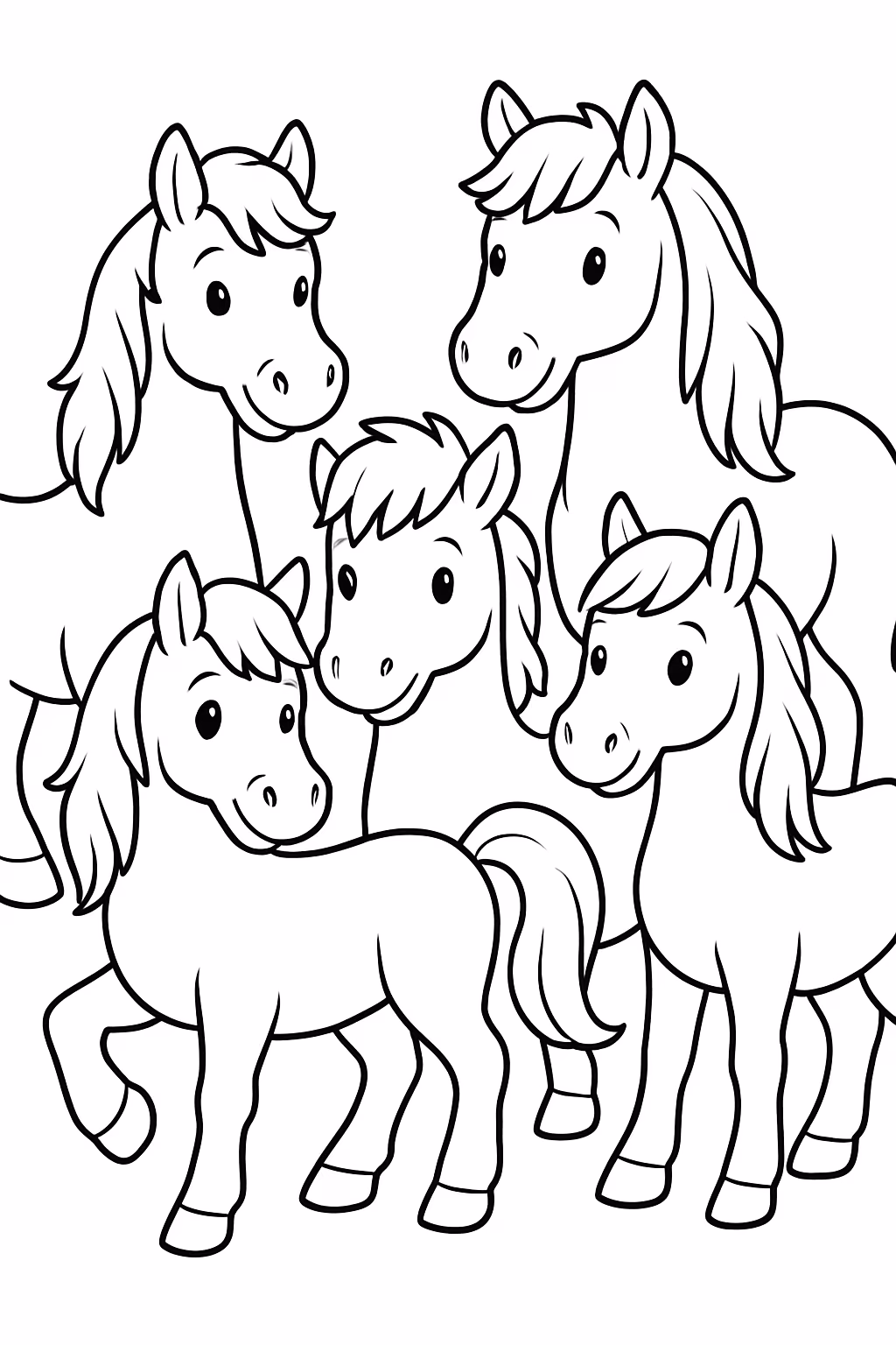 Um monte de cavalos para colorir — desenho para imprimir