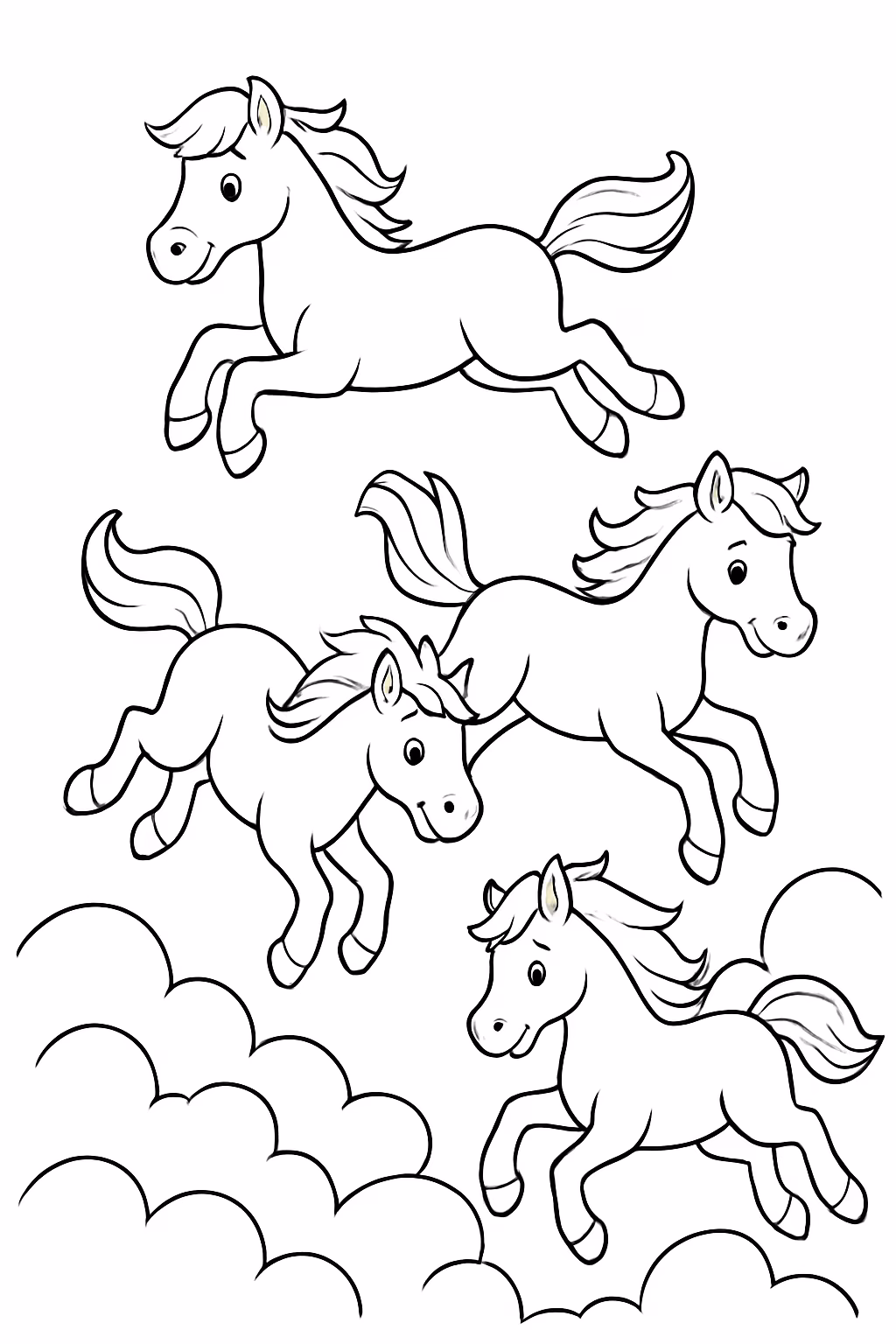 Um monte de cavalos saltando para colorir — desenho para imprimir