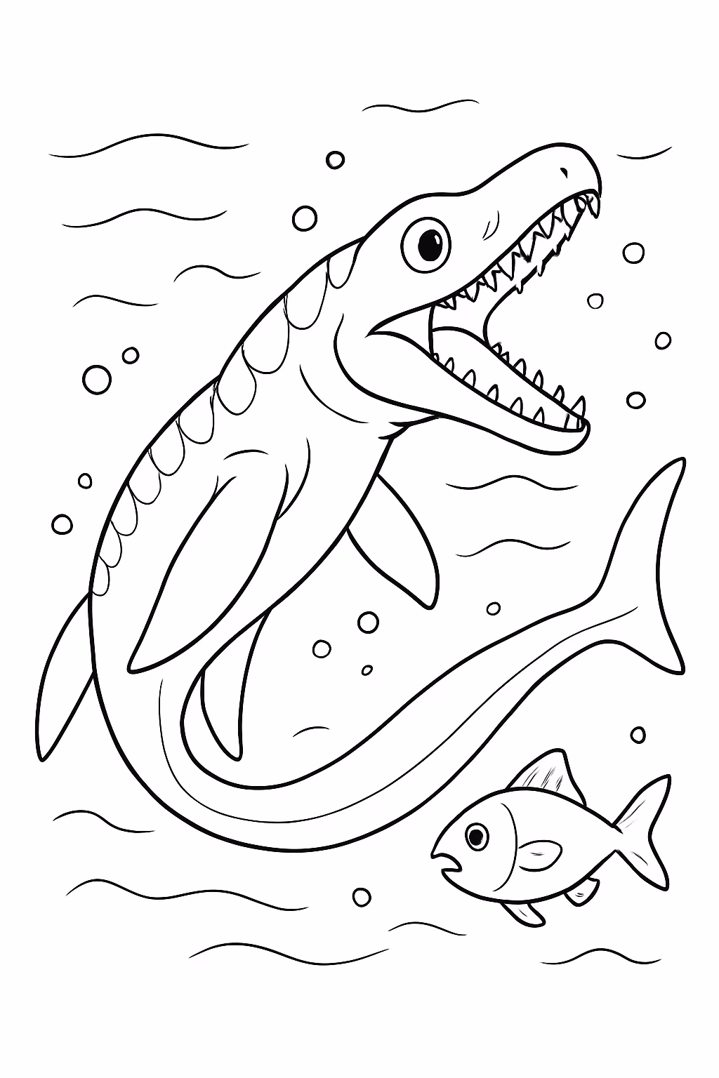 Um mossasauro cacando no mar para colorir — desenho para imprimir