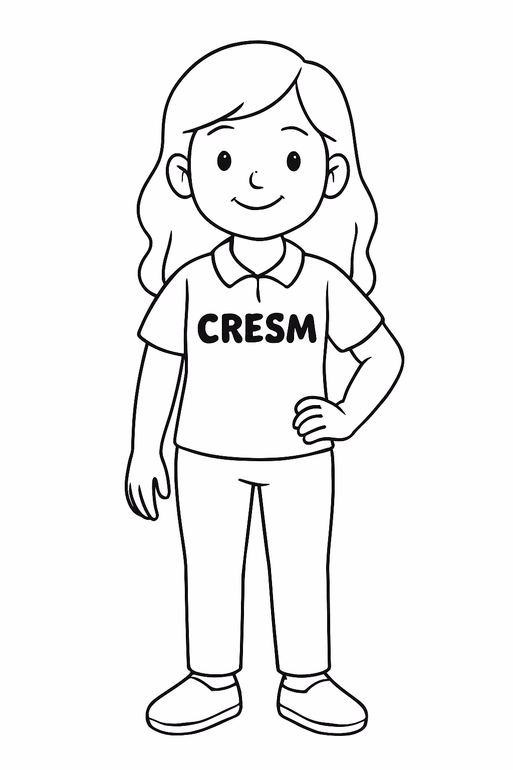 Um mulher de calca e camiseta com gola e colocar para colorir — desenho para imprimir