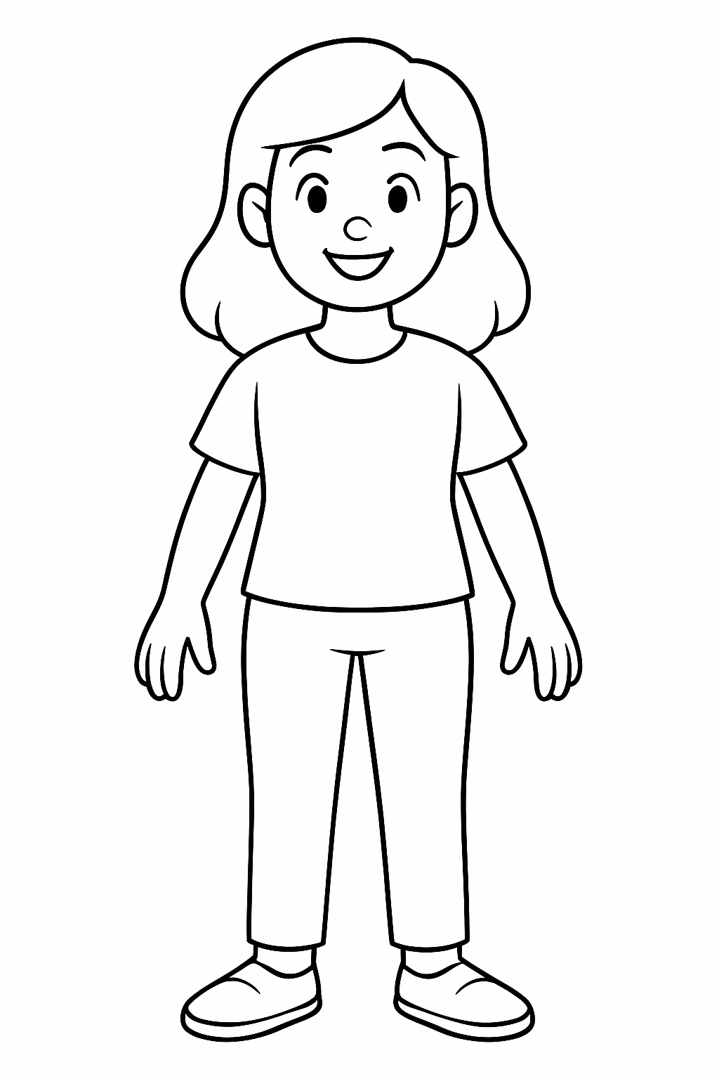 Um mulher de calca e camiseta e com o nome para colorir — desenho para imprimir
