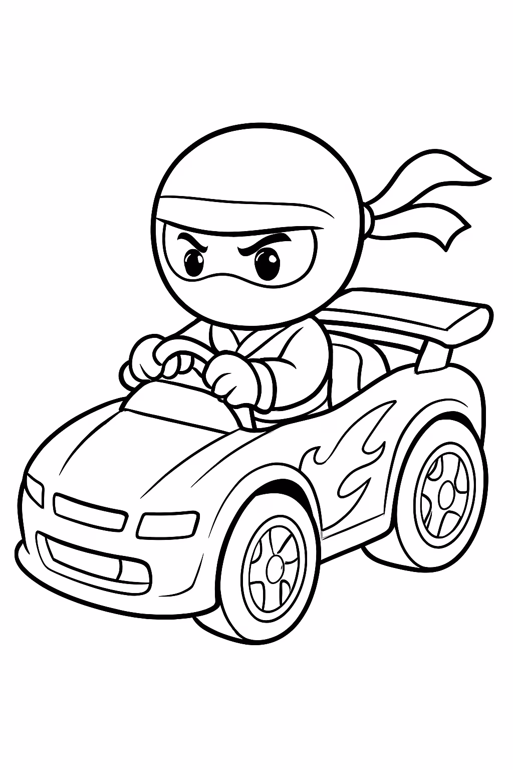 Um ninja em um carro hotwheels para colorir — desenho para imprimir