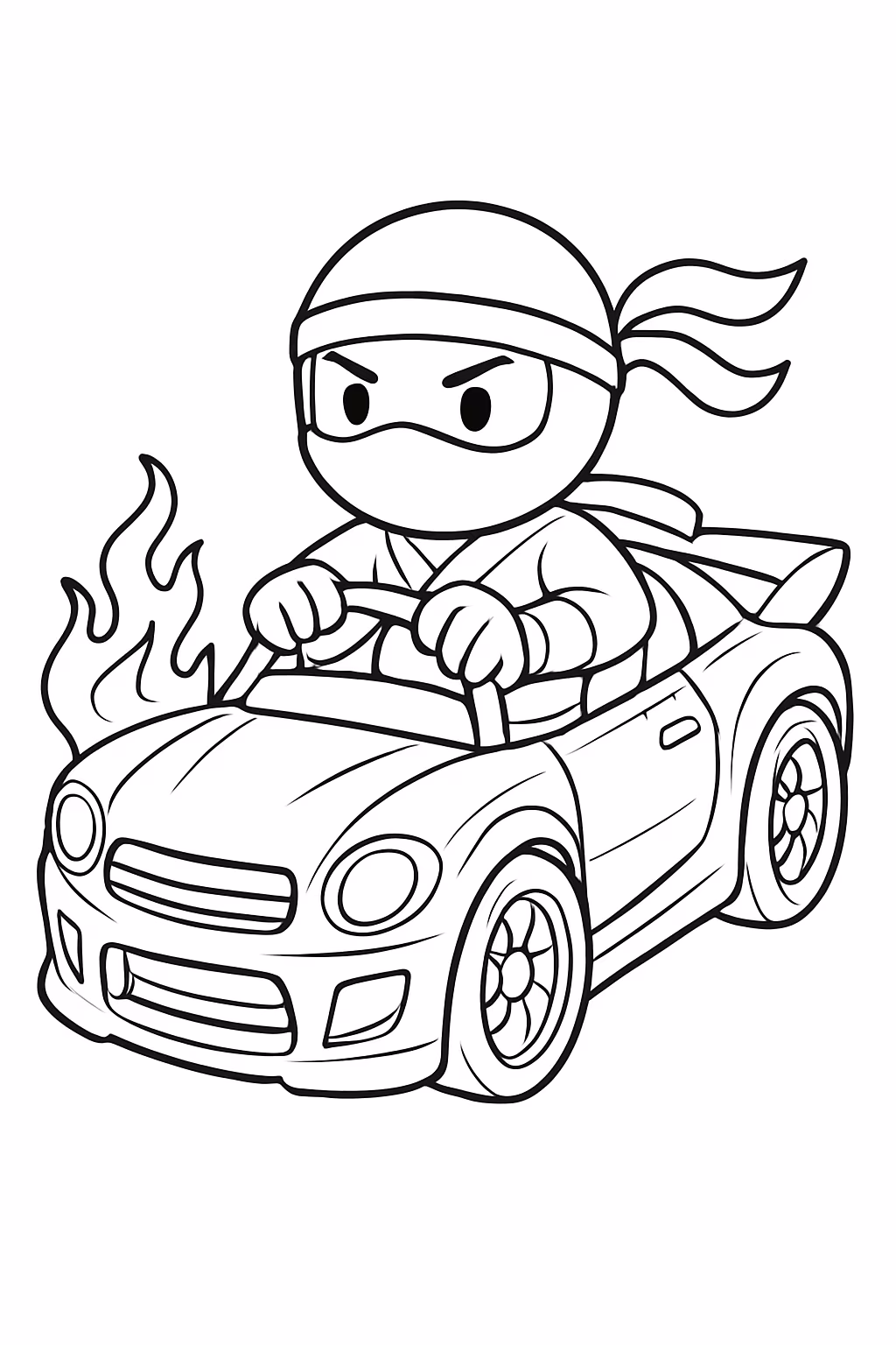 Um ninja em um carro hotwheels com farois radicais para colorir — desenho para imprimir
