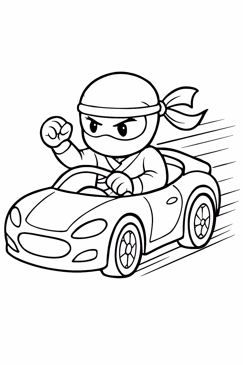 Um ninja em um carro veloz para colorir — desenho para imprimir