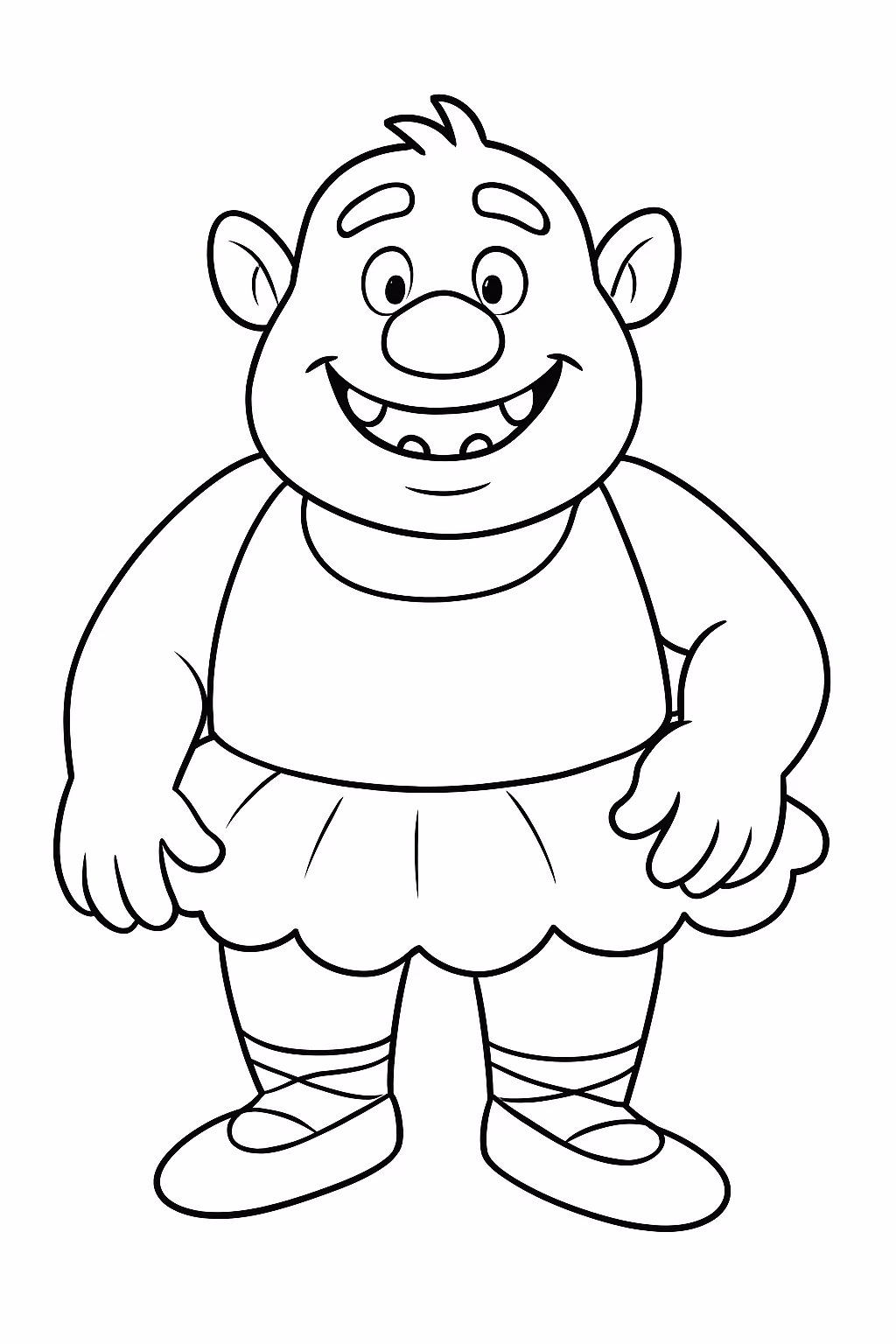 Um ogro com tutu para colorir — desenho para imprimir