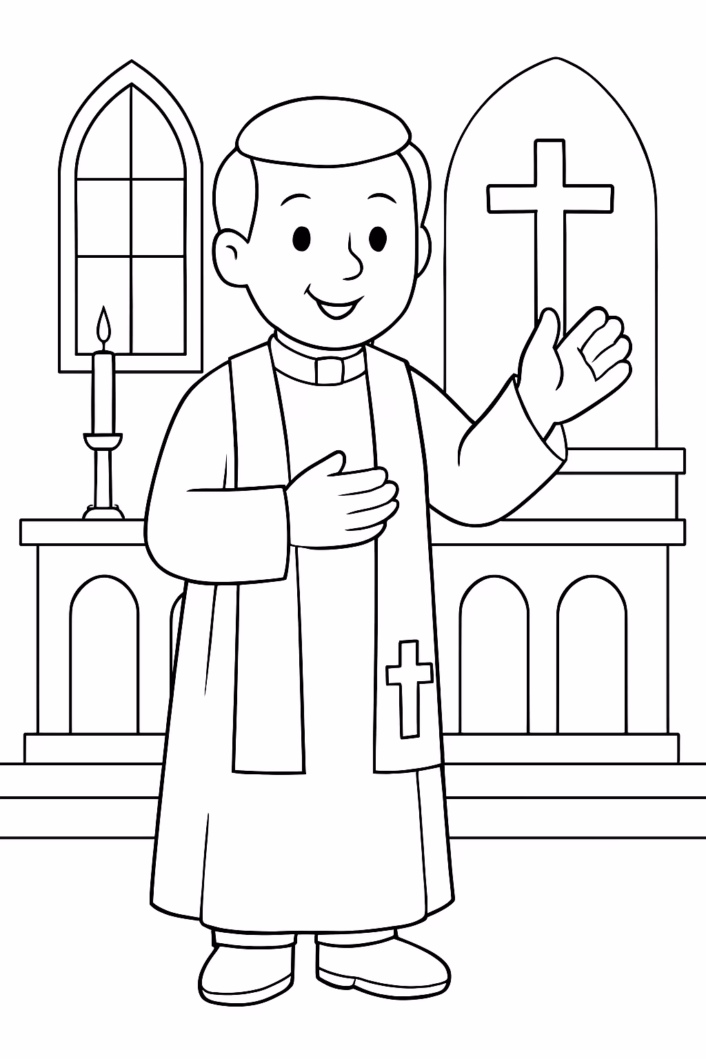 Um padre em uma igreja para colorir — desenho para imprimir