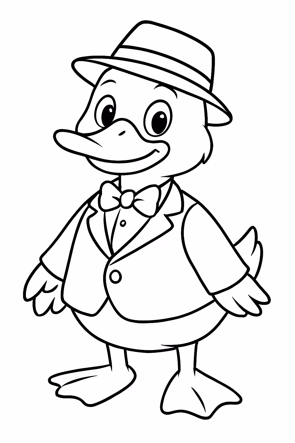 Um pato com roupas estilosas para colorir — desenho para imprimir