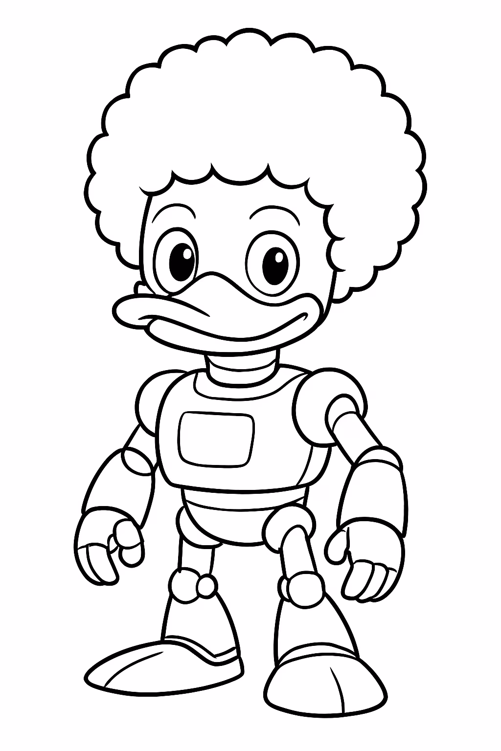 Um pato robo com cabelo blackpower para colorir — desenho para imprimir