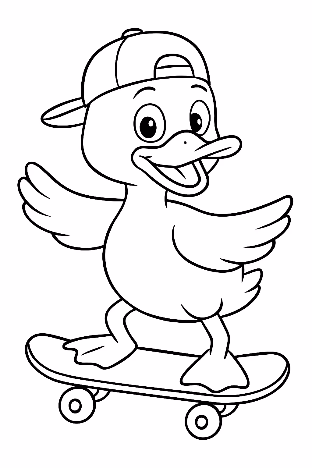 Um pato skatista para colorir — desenho para imprimir