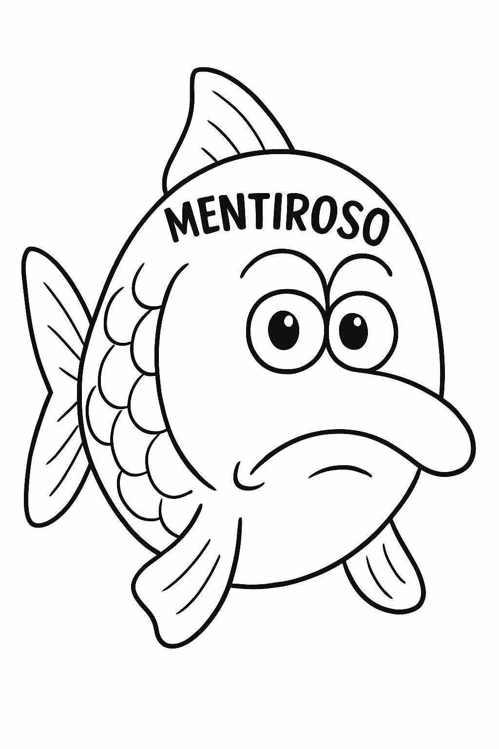 Um peixe gota com o narigudo escrito na testa mentiroso para colorir — desenho para imprimir