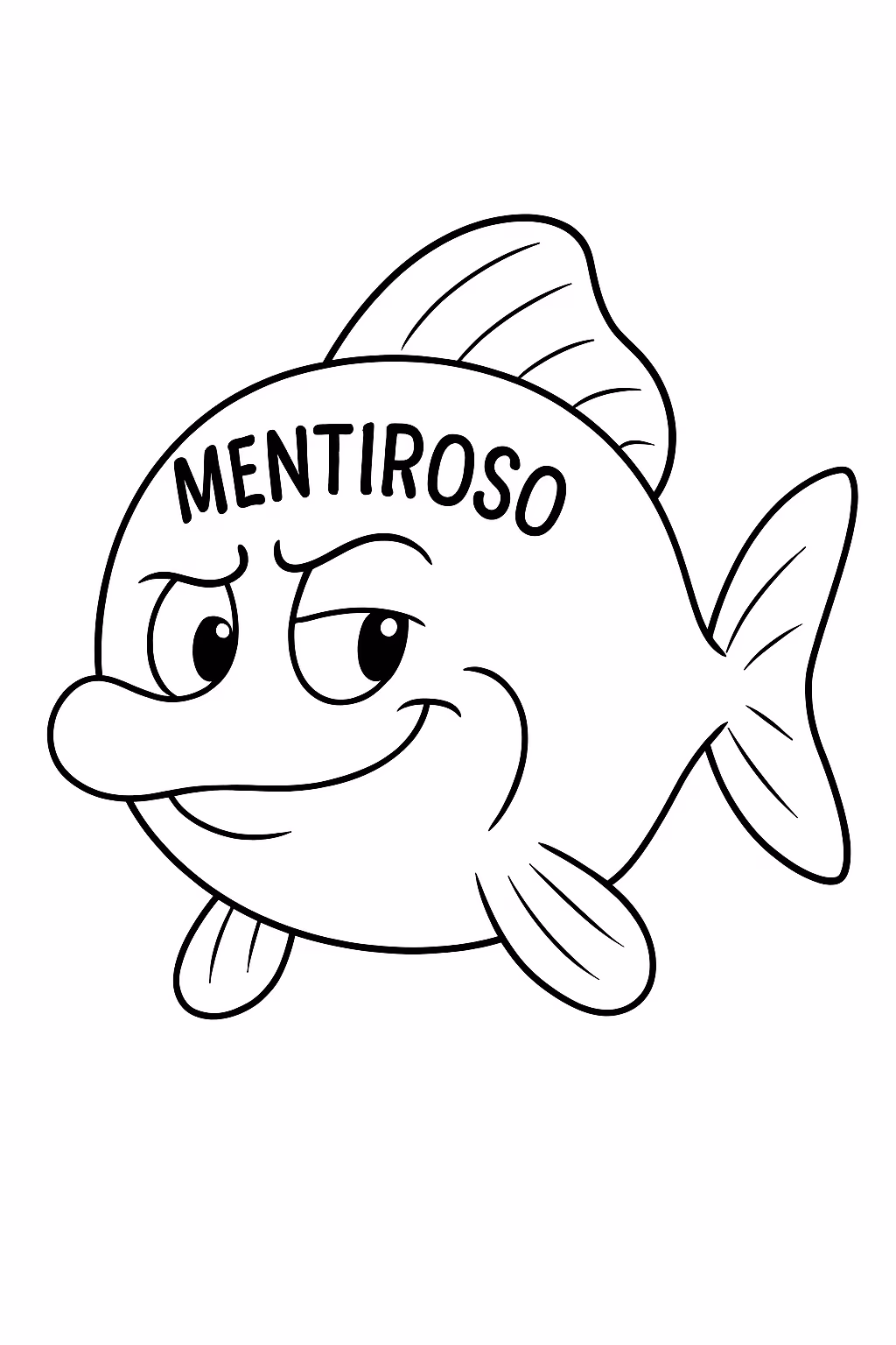 Um peixe gota narigudo escrito na testa mentiroso para colorir — desenho para imprimir