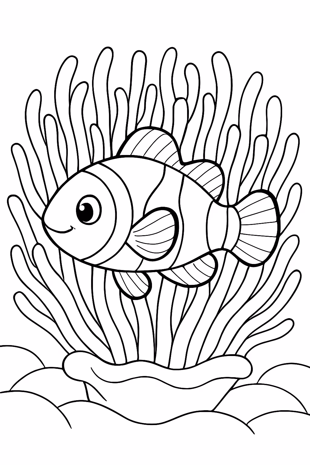 Um peixe palhaco nas anemonas para colorir — desenho para imprimir