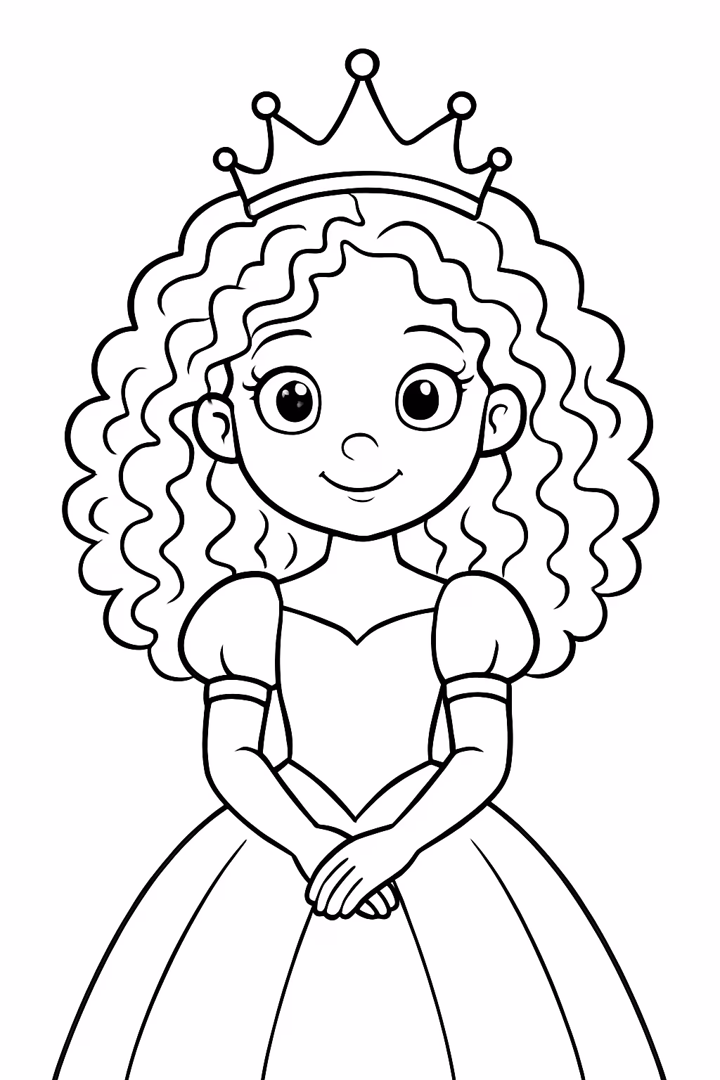 Um princesa de cabelo cacheados olhos claros para colorir — desenho para imprimir
