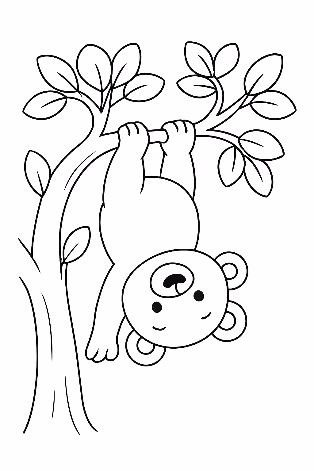 Um urso na arvore de ponta cabeca para colorir — desenho para imprimir