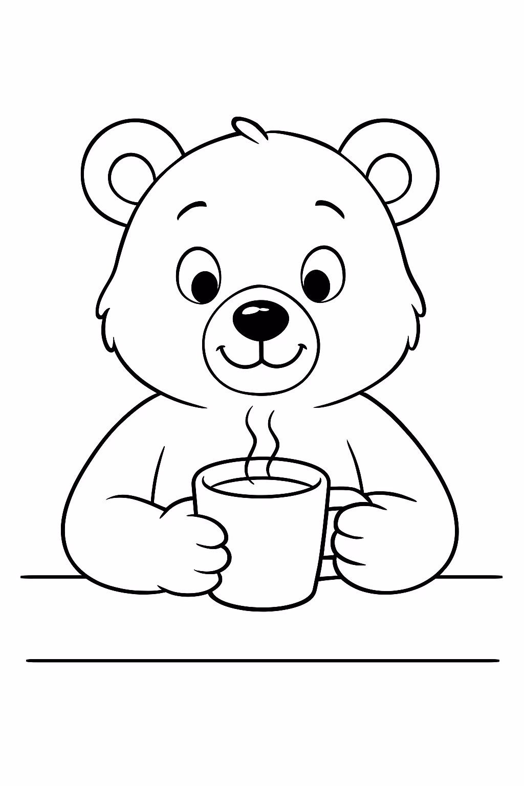 Um urso tomando quente para colorir — desenho para imprimir