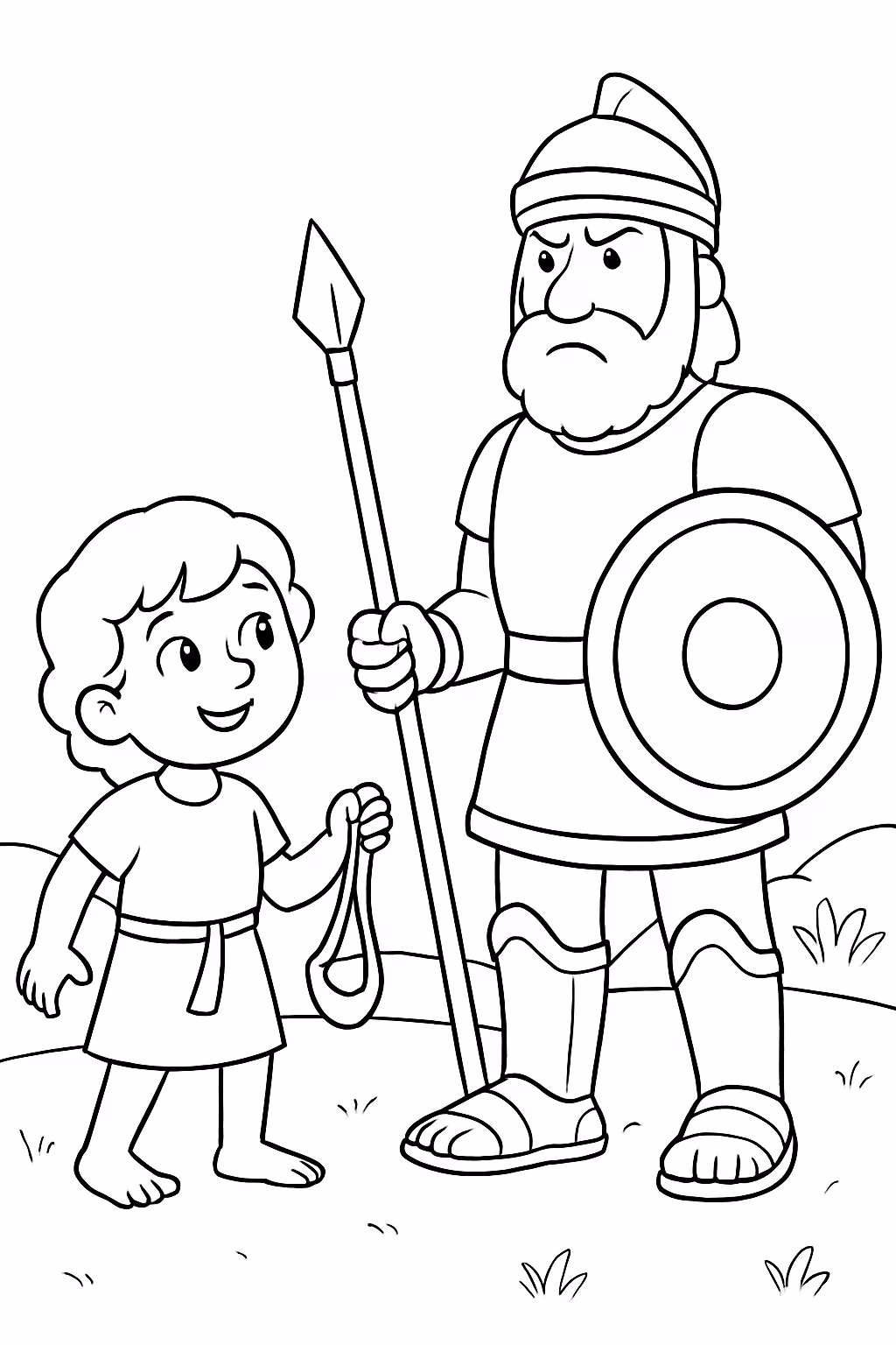 Uma atividade biblica sobre davi e golias para colorir — desenho para imprimir