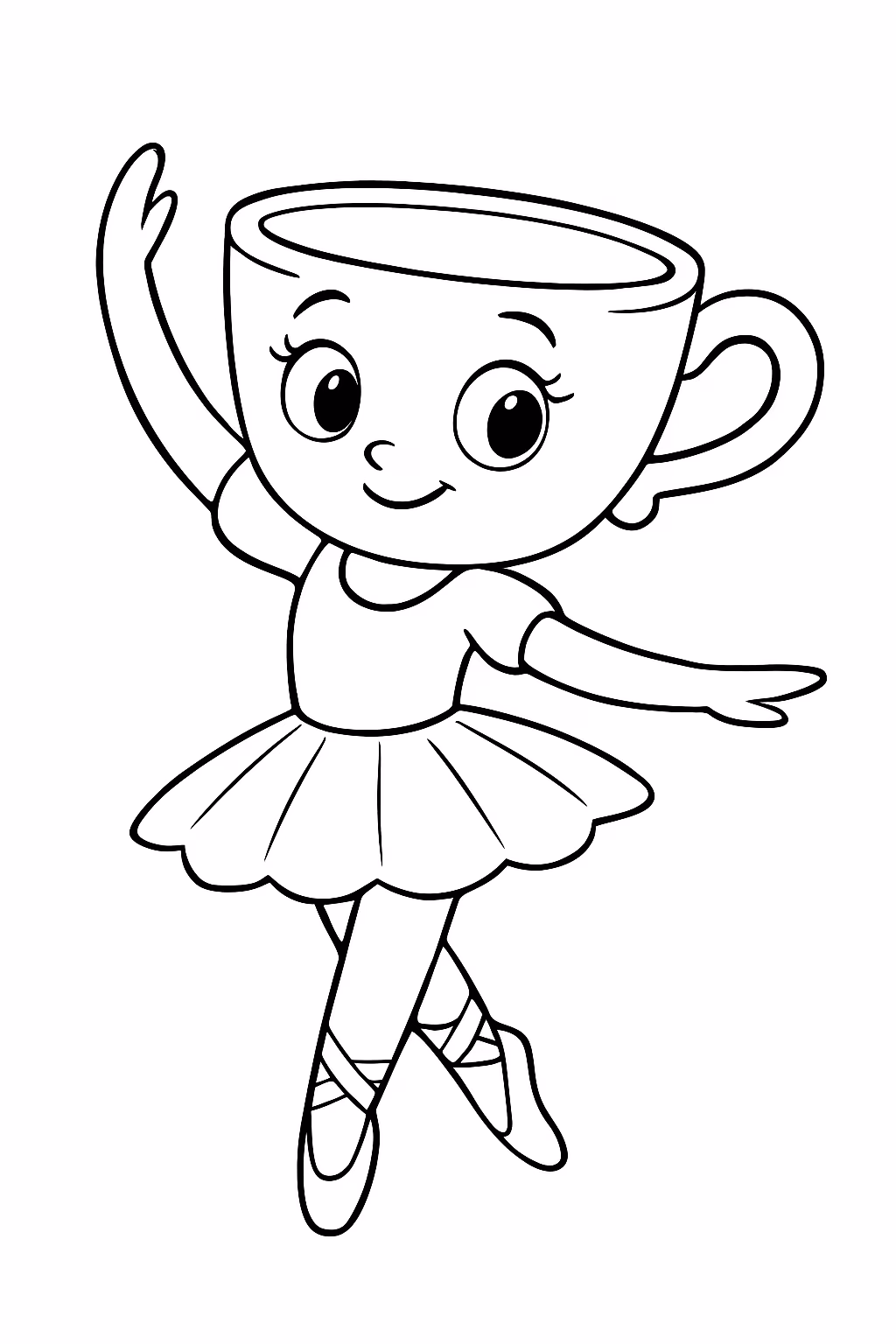 Uma bailarina com a cabeca de xicara para colorir — desenho para imprimir