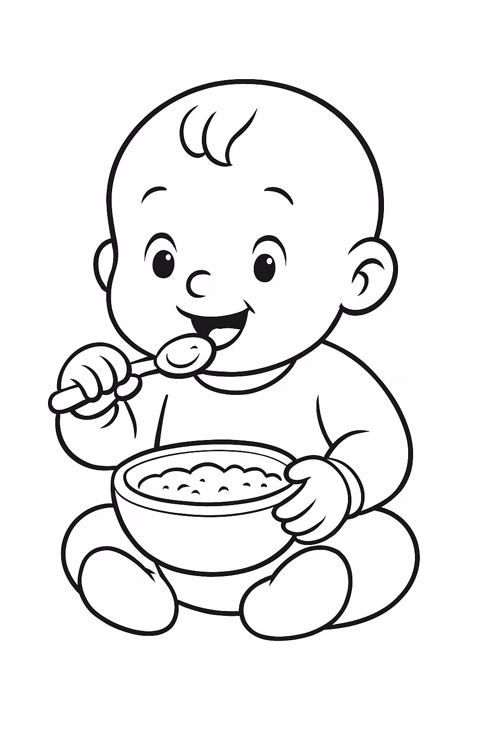 Uma bebe comendo para colorir — desenho para imprimir