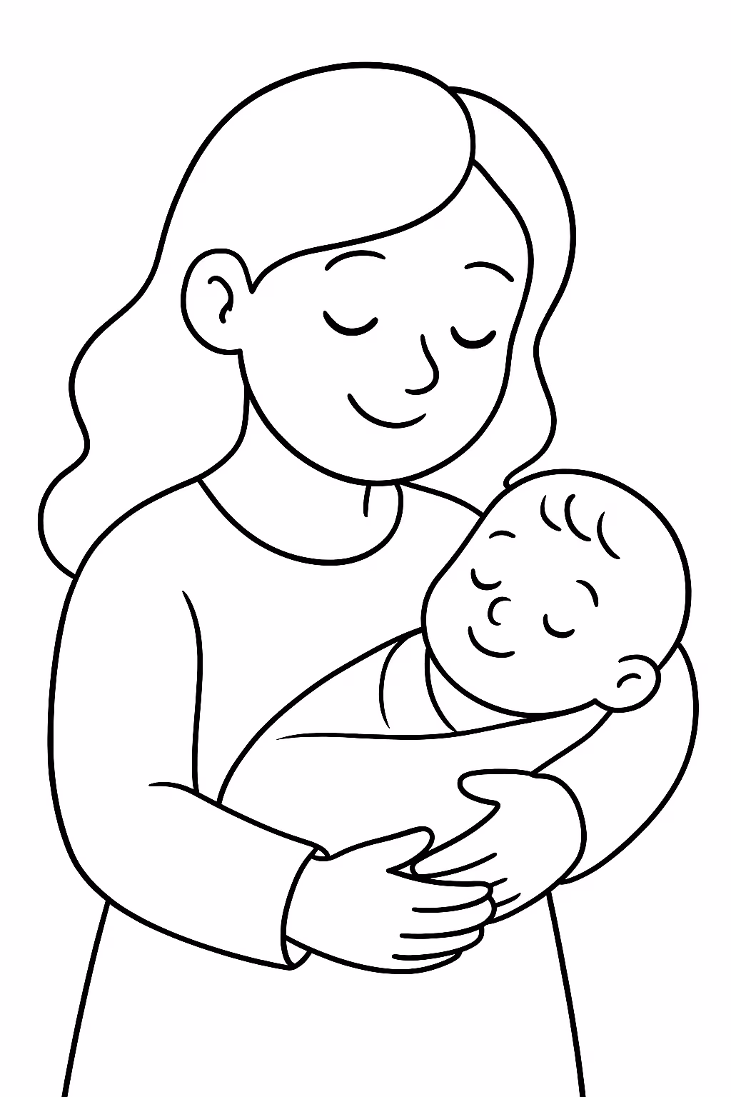 Uma bezzera recem nascida com a sua mae para colorir — desenho para imprimir