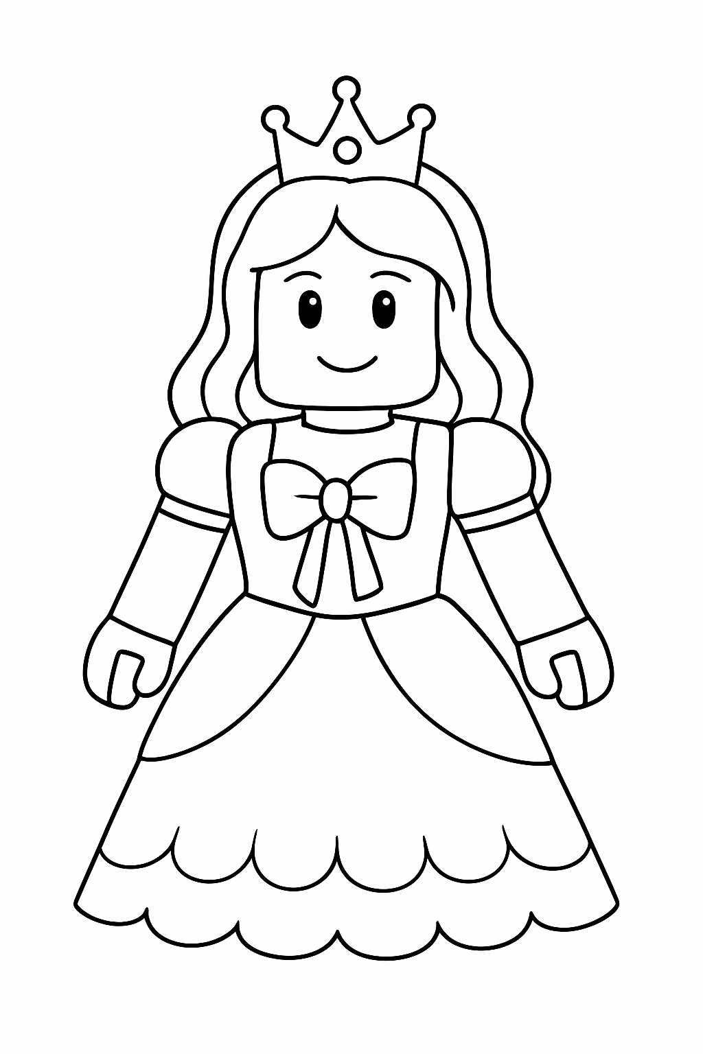 Uma boneca de corpo estilo jogo roblox quadradro com vestido para colorir — desenho para imprimir