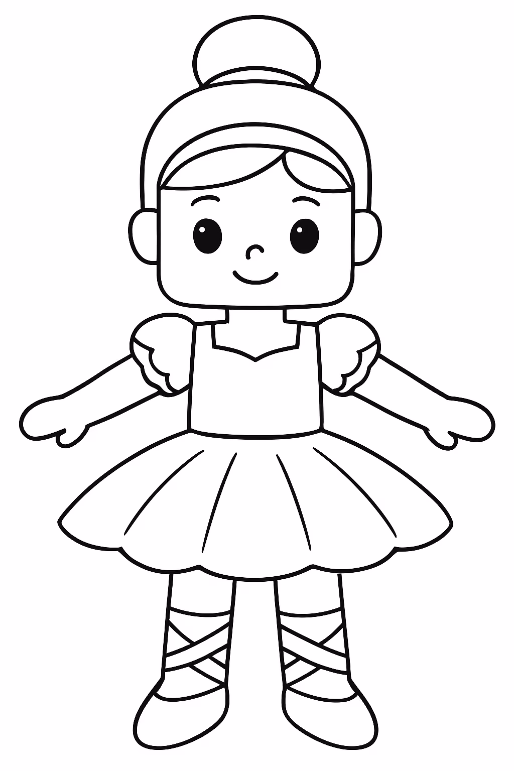 Uma boneca de corpo quadradro com vestido de baile para colorir — desenho para imprimir