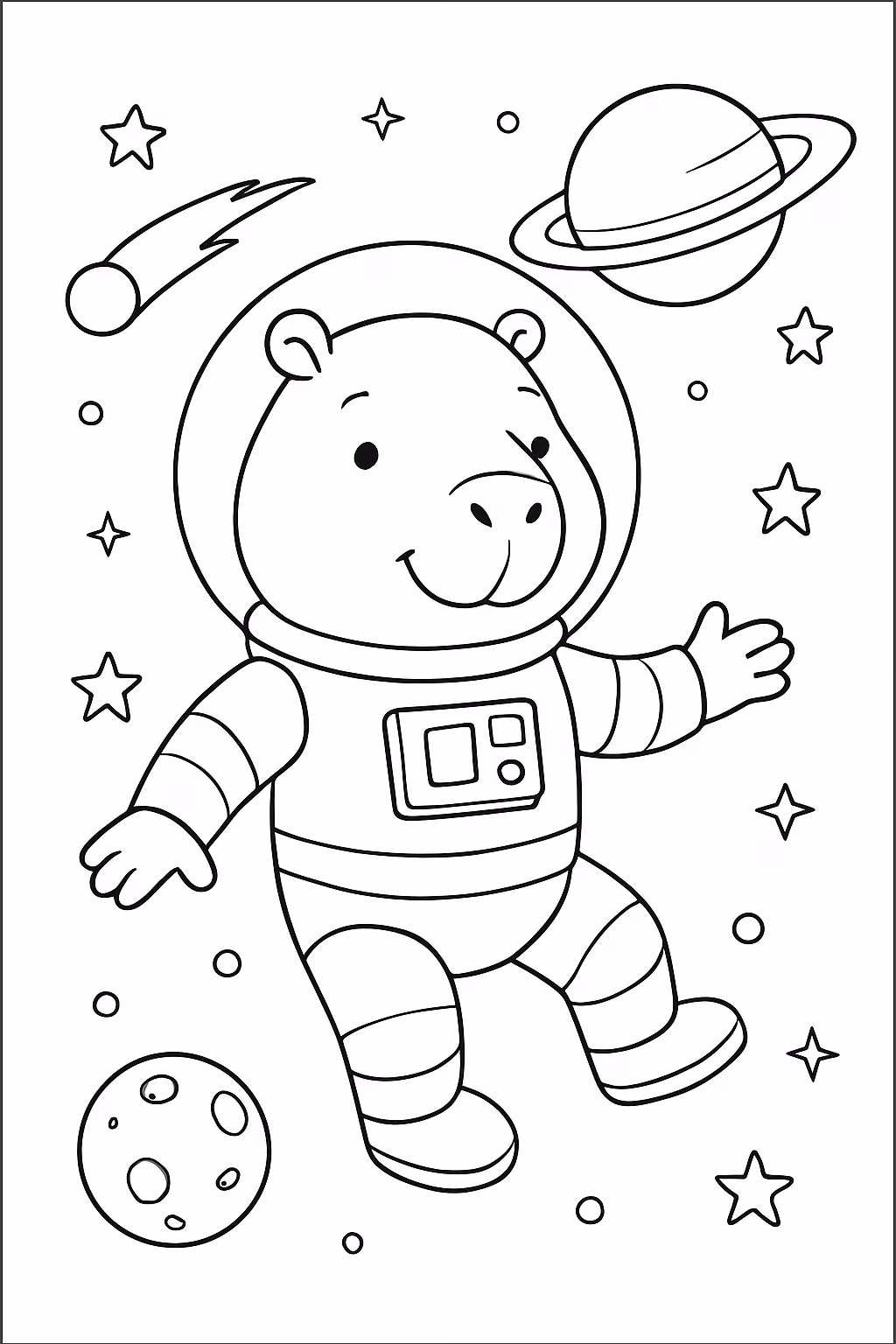 Uma capivara astronauta no espaco para colorir — desenho para imprimir