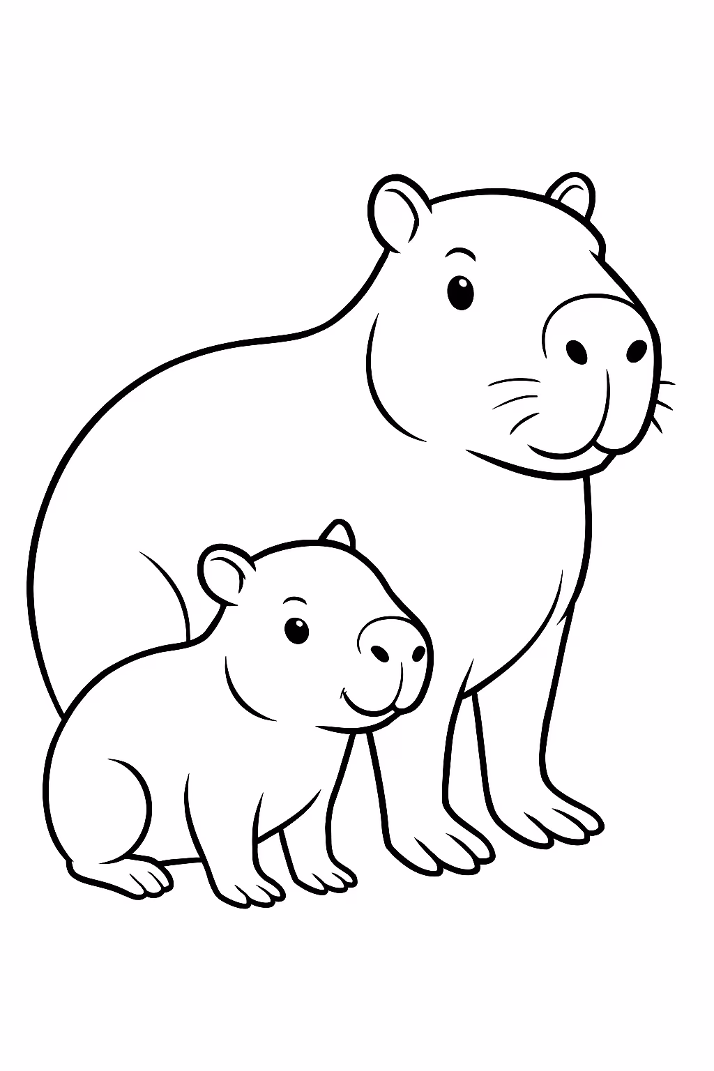 Uma capivara com sua mamae capivara para colorir — desenho para imprimir