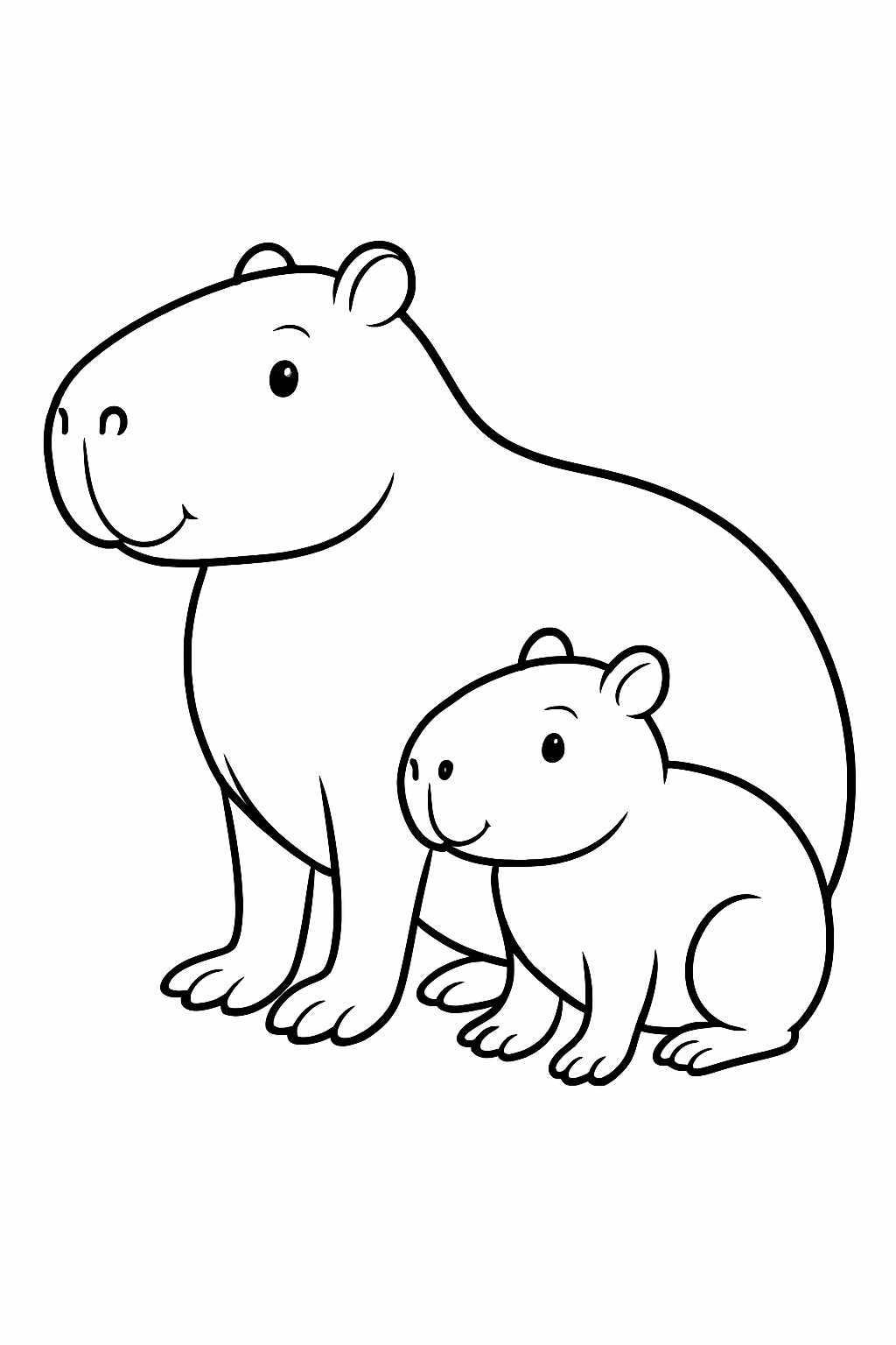 Uma capivara com sua papa capivara para colorir — desenho para imprimir