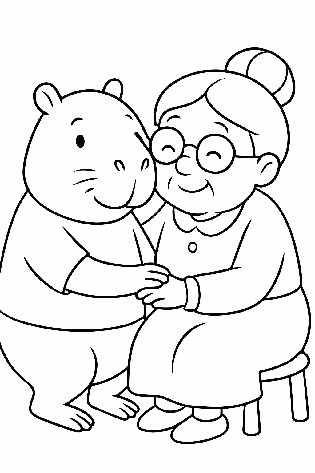 Uma capivara com sua vovo para colorir — desenho para imprimir